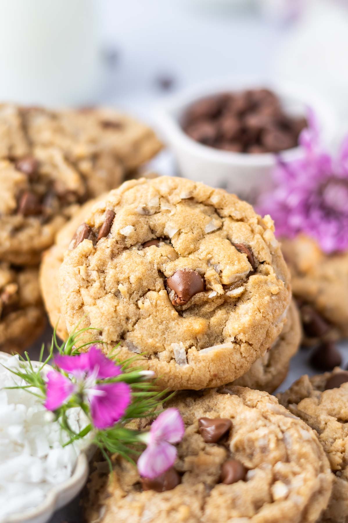 cookies in a pile with pink flowers
