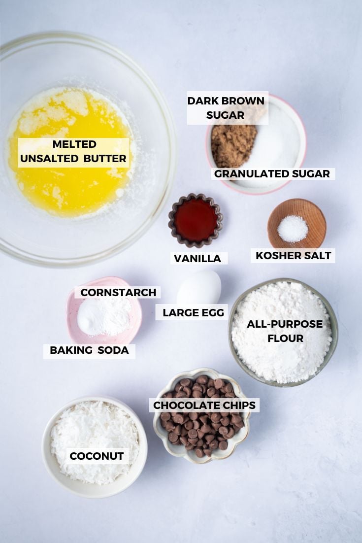 ingredients for coconut chocolate chip cookies