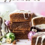 pinterest image for gingerbread blondies