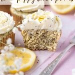 pinterest image for lemon poppy seed cupcakes