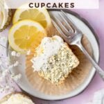 pinterest image for lemon poppy seed cupcakes