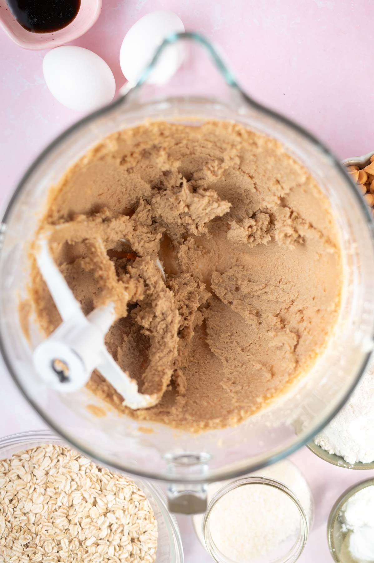sugars creamed together with butter in a mixing bowl