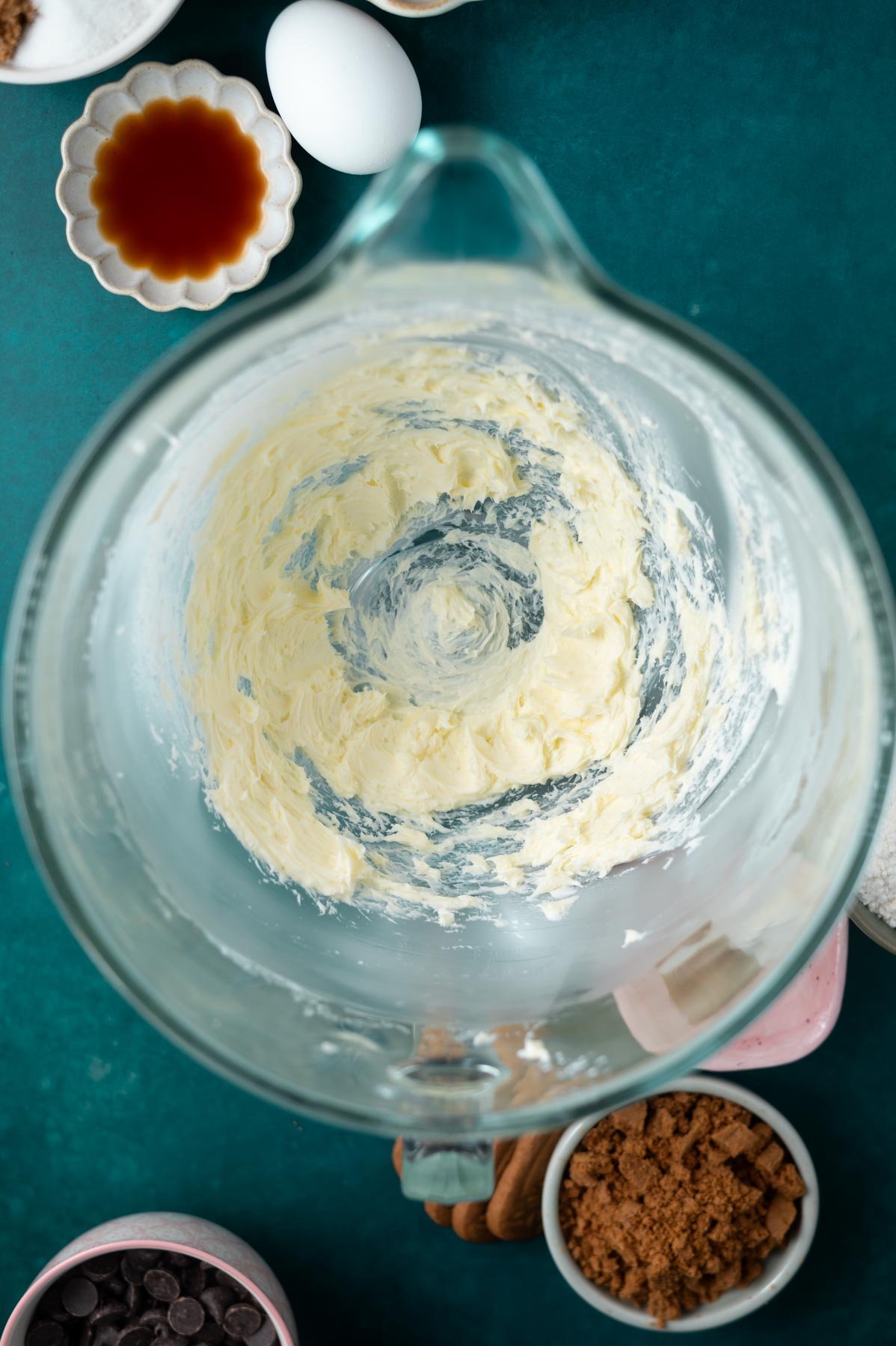 butter and salt creamed together in a glass bowl