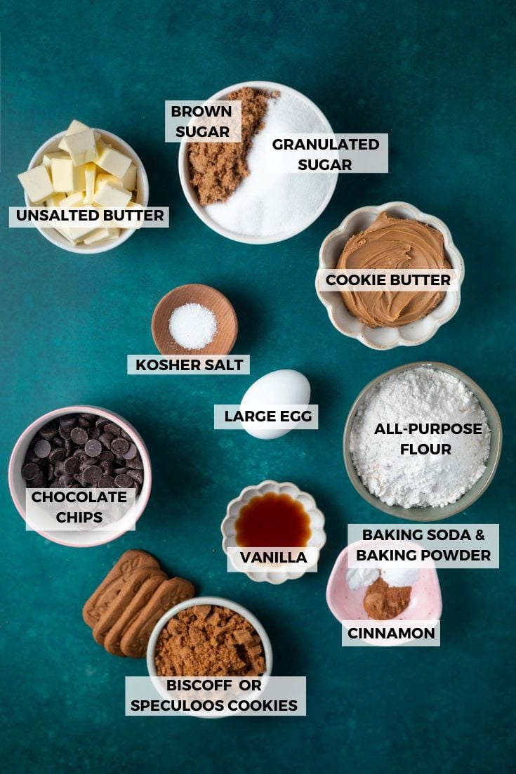 ingredients for biscoff chocolate chip cookies
