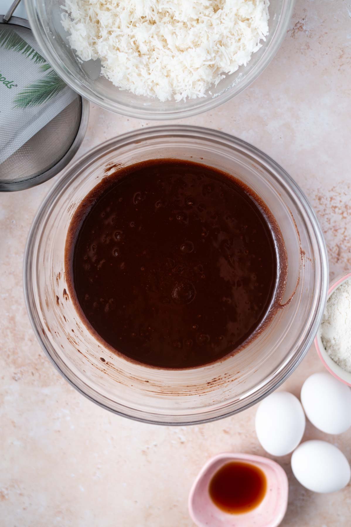 brownie batter with sugar and salt mixed in