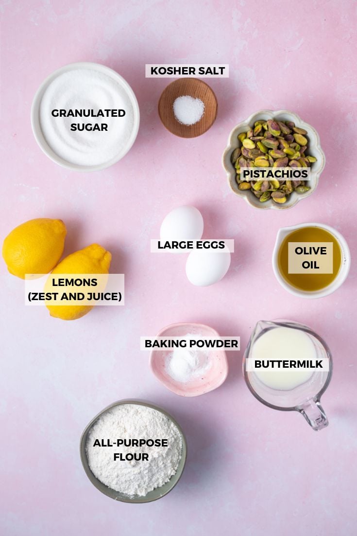 ingredients for lemon pistachio cake