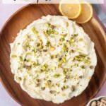 pinterest image for lemon pistachio cake