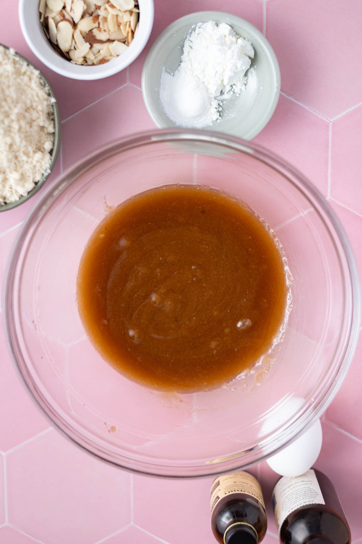 melted butter and sugars mixed together in a glass bowl