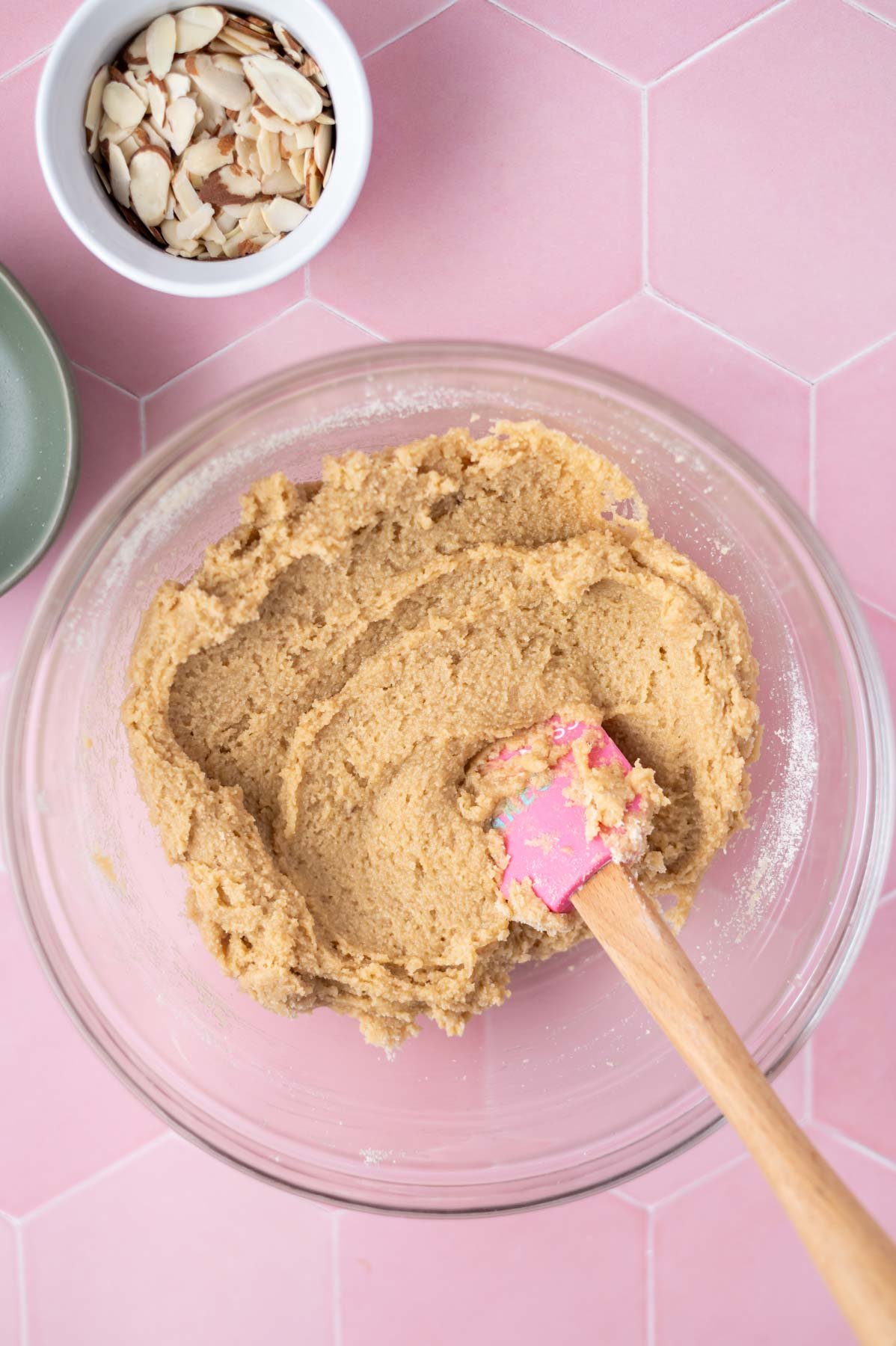 almond flour blondie batter in a bowl with a spatula