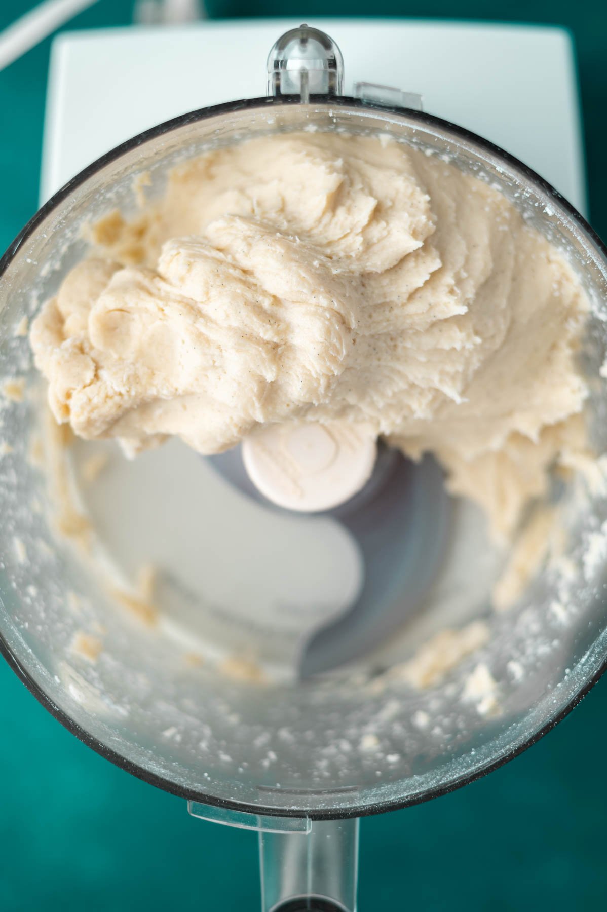 vanilla bean cookie dough in a food processor bowl