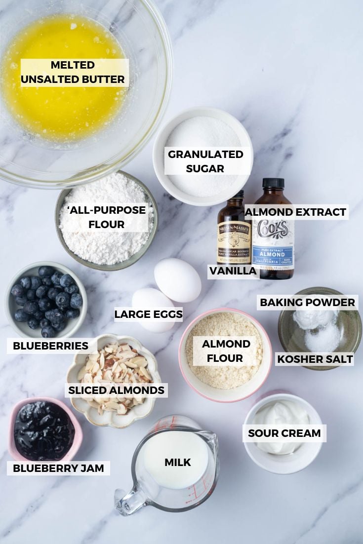 ingredients for blueberry almond cake