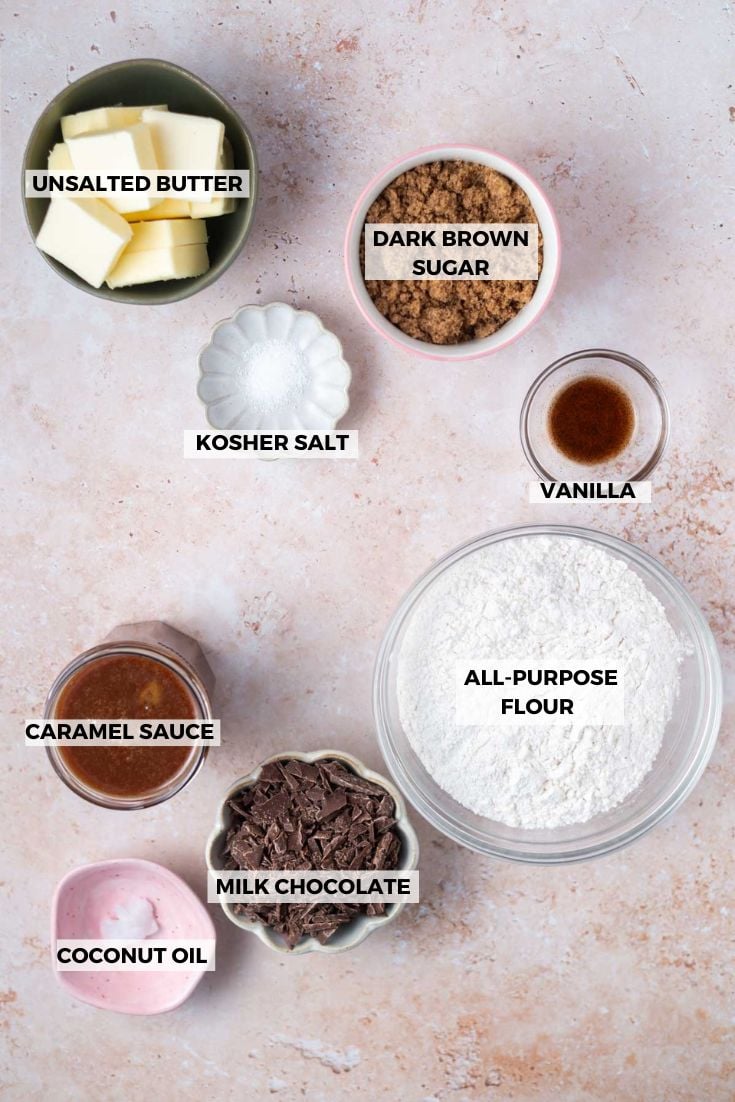 ingredients for caramel thumbprint cookies