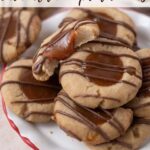 pinterest graphic for caramel thumbprint cookies