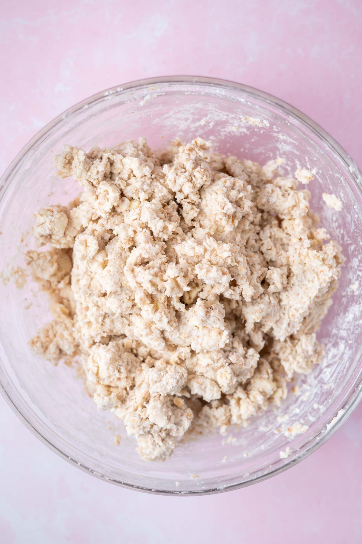 soda bread batter in a glass bowl