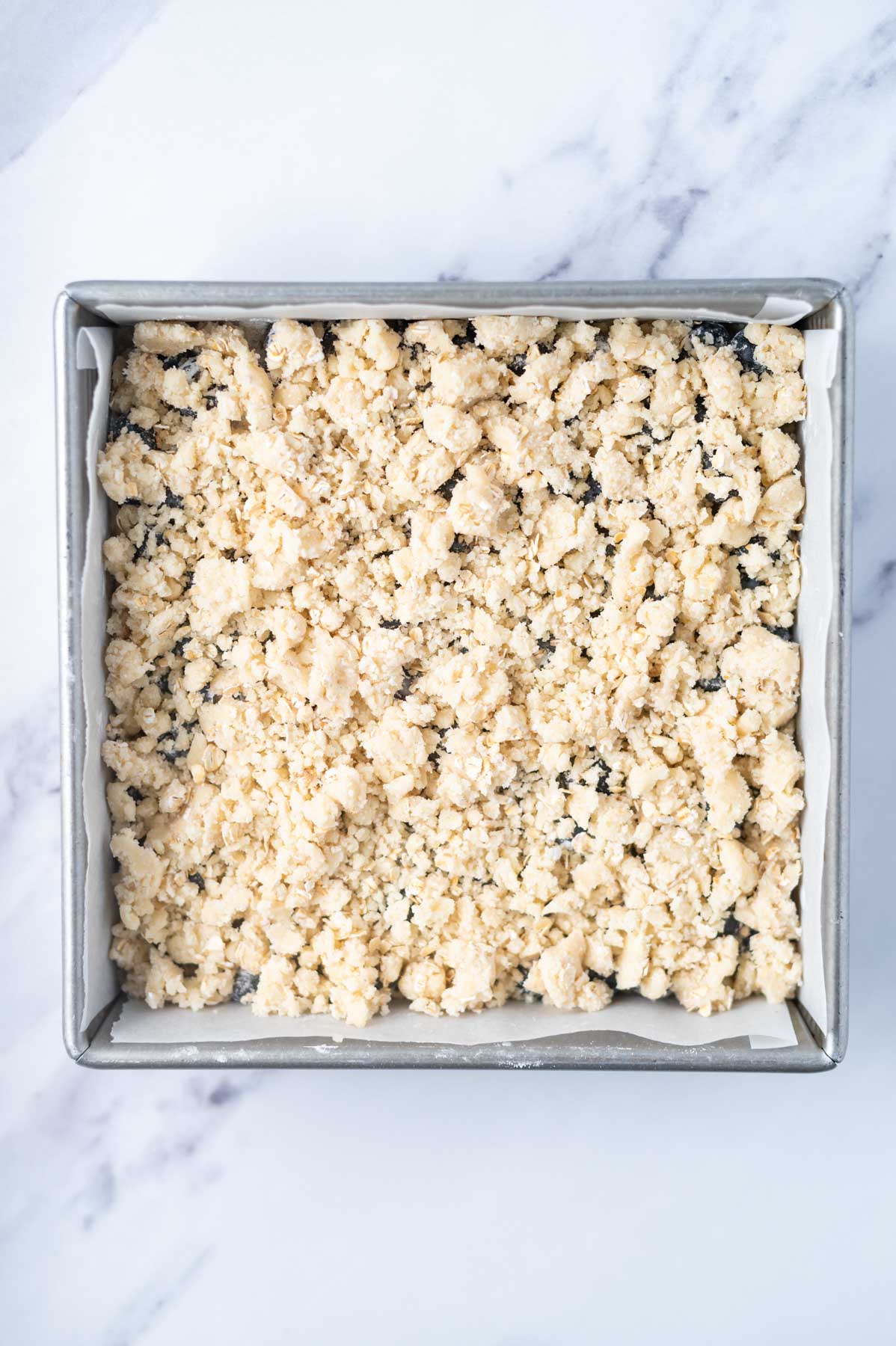 oat crumble topping added to bars before baking