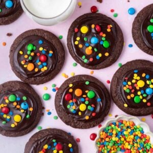 cosmic brownie cookies with milk and sprinkles