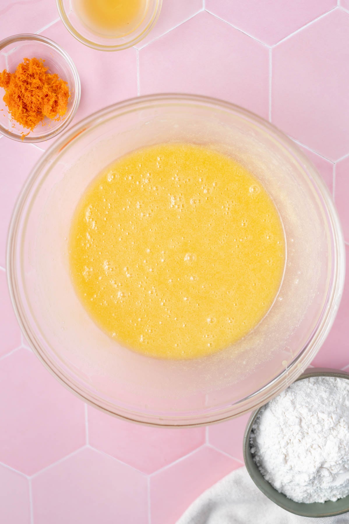 orange blondie bar batter once eggs have been whisked into the bowl