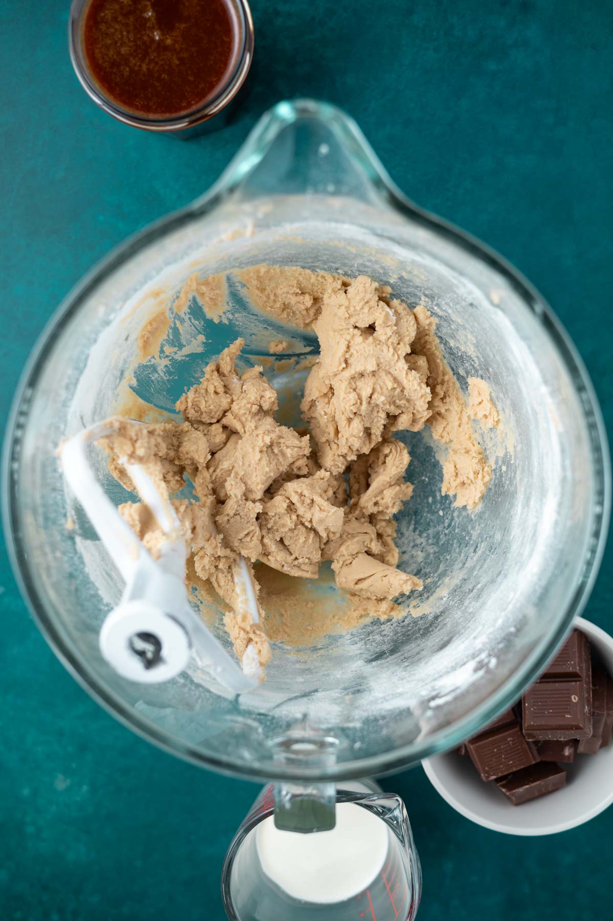 brown sugar shortbread dough in a mixing bowl