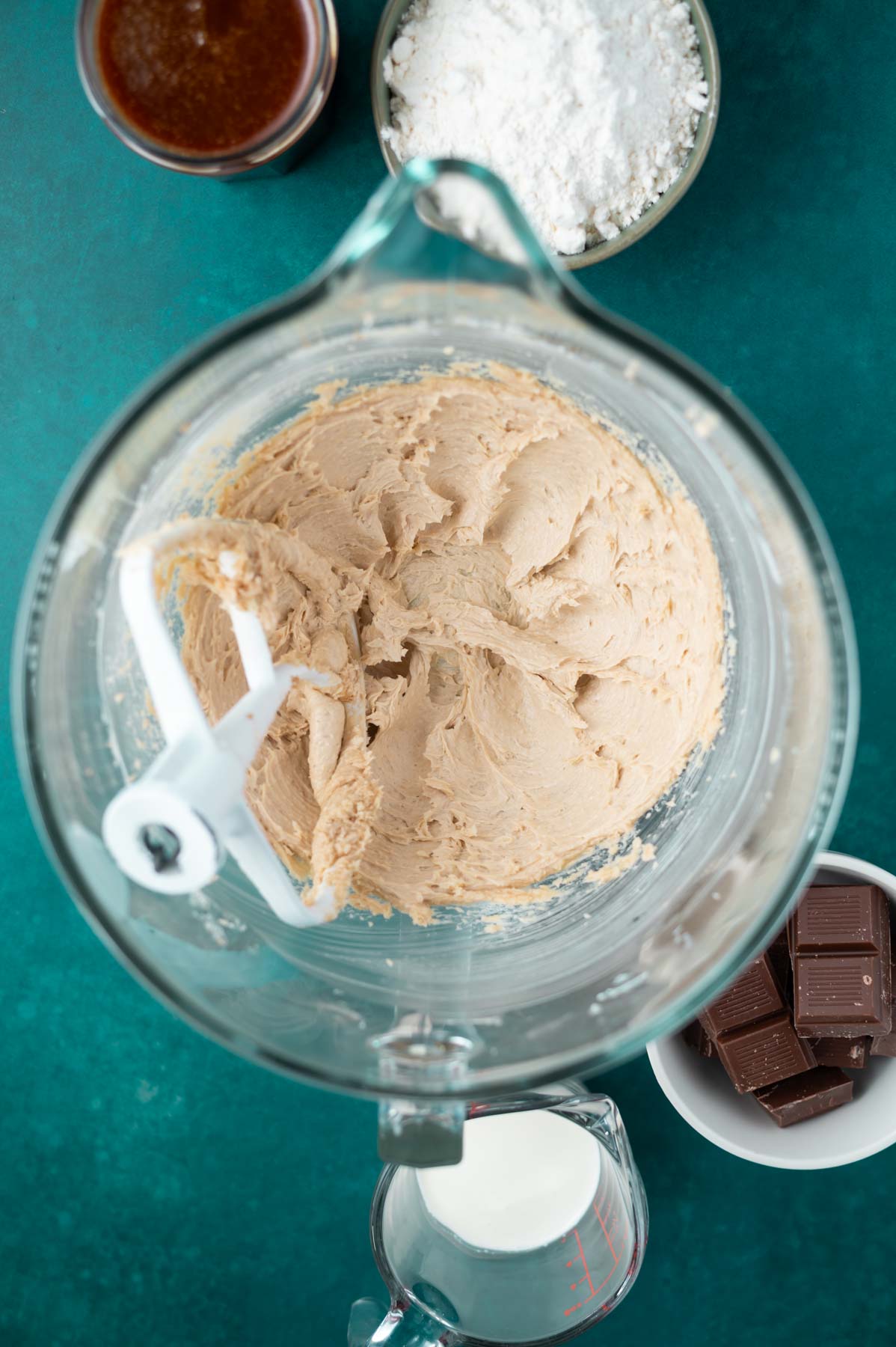 whipped butter and brown sugar in a mixing bowl