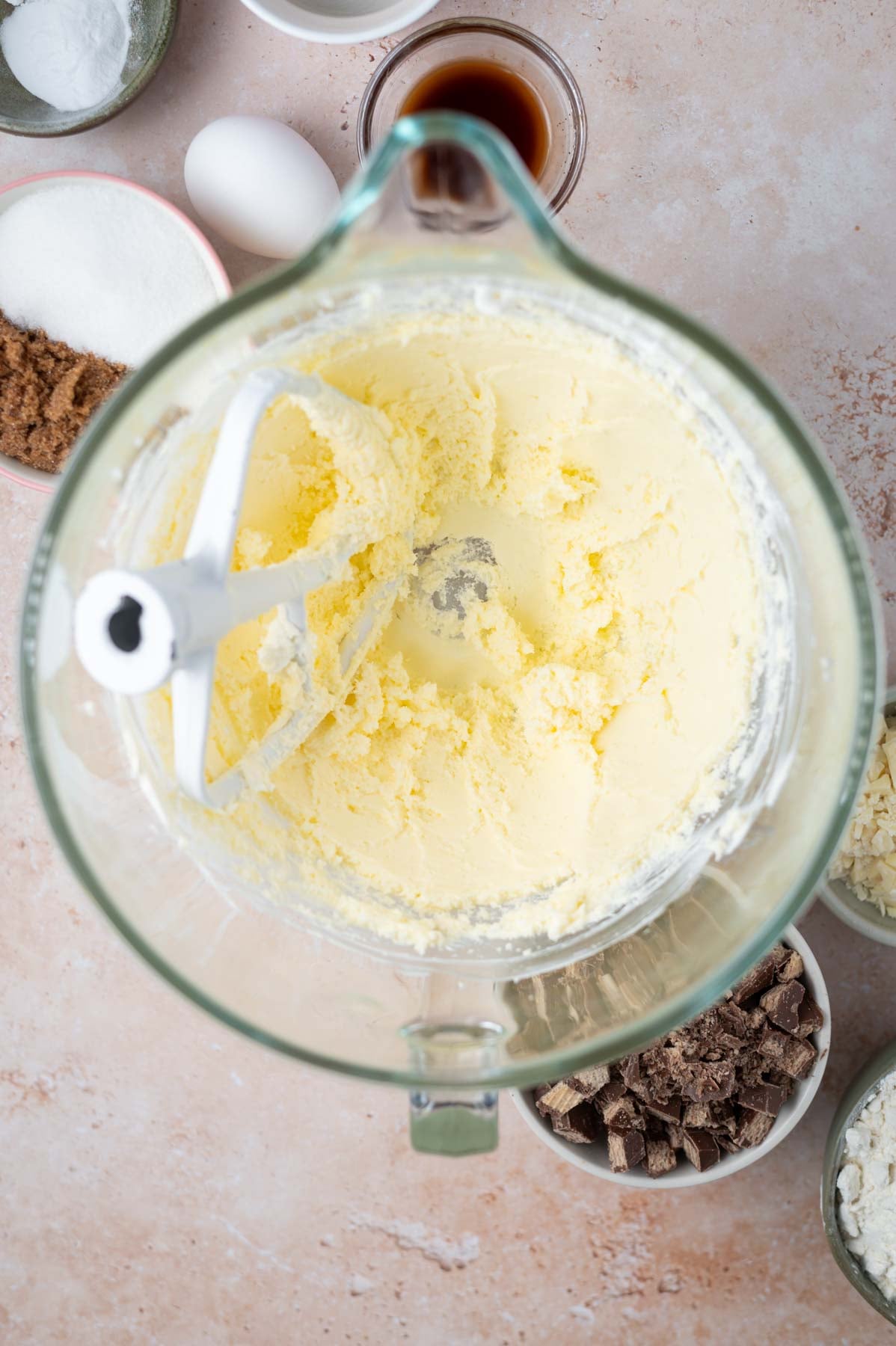 cold butter and cream cheese beaten together in a mixing bowl