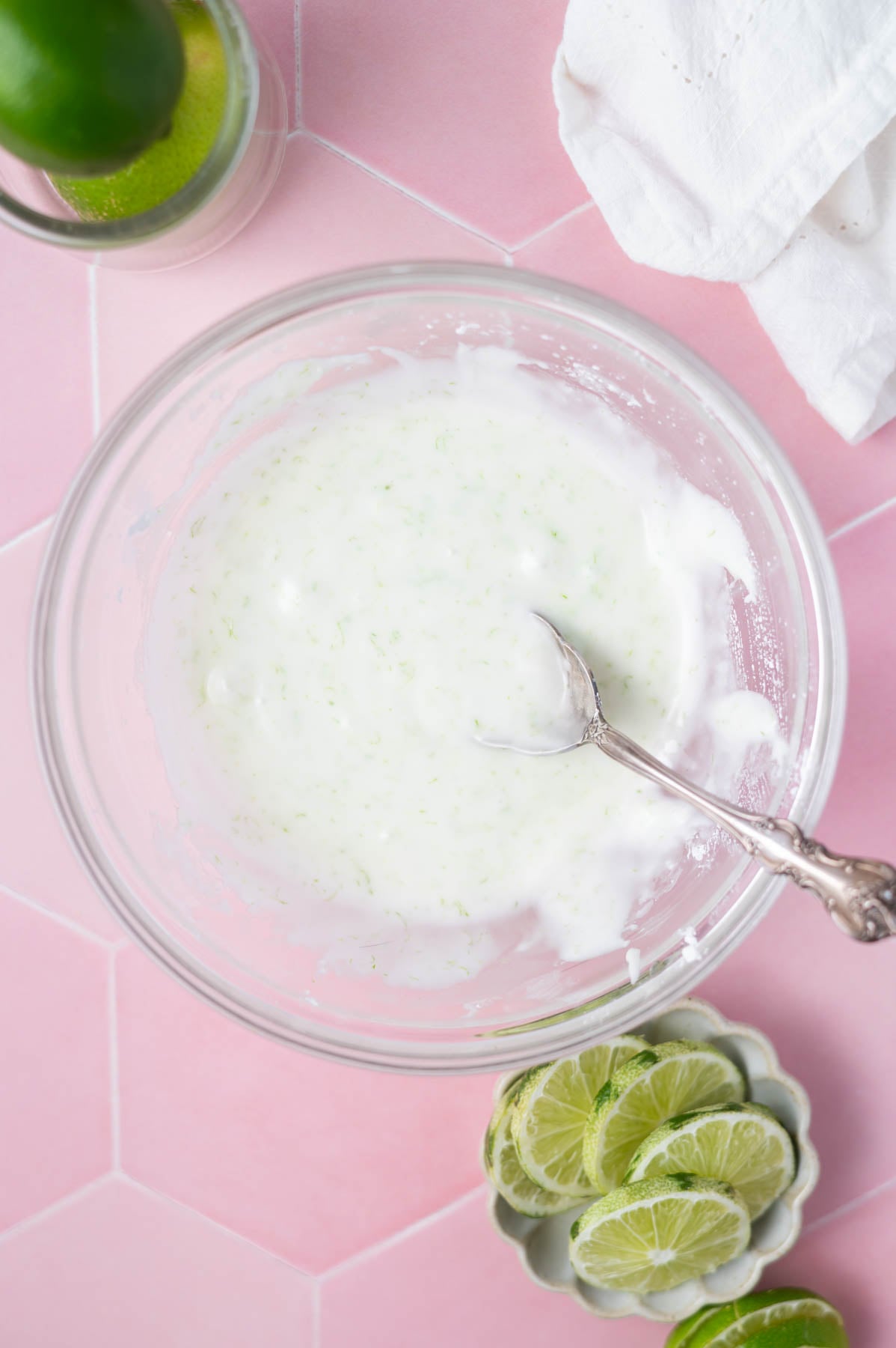 lime tequila glaze in a glass bowl