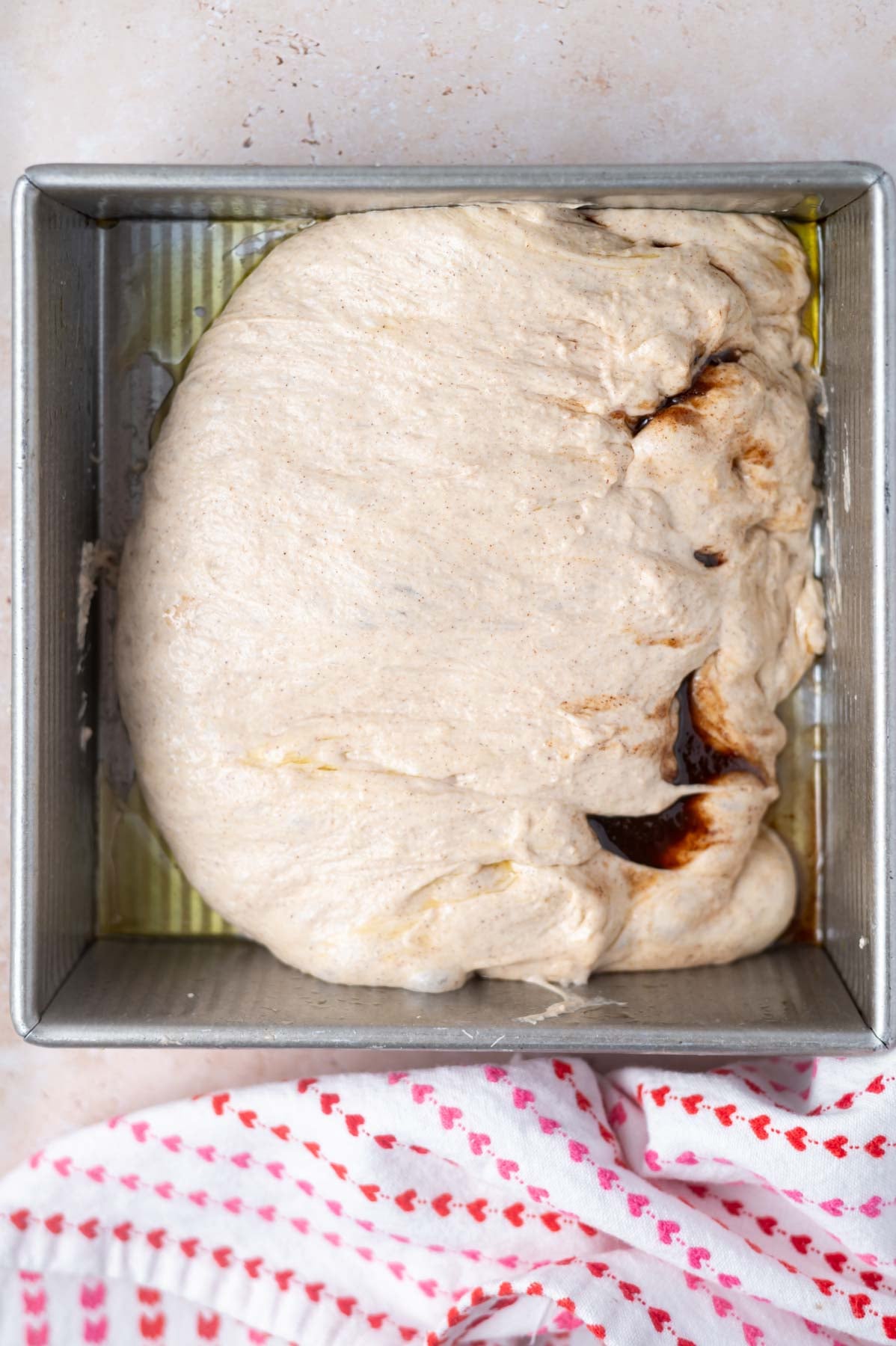 focaccia dough folded to enclose cinnamon roll filling