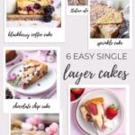 collage of photos of six single layer cakes