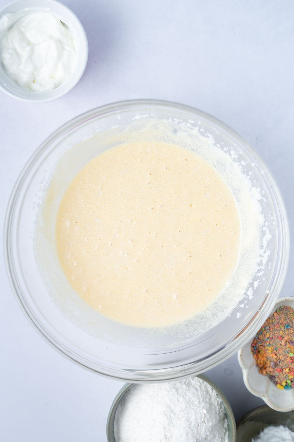cake batter after eggs and vanilla have been added