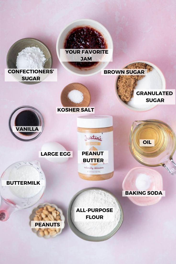 ingredients for peanut butter and jelly cake