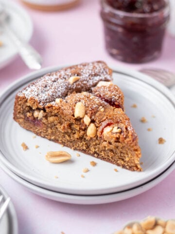 slice of peanut butter and jelly cake on a plate