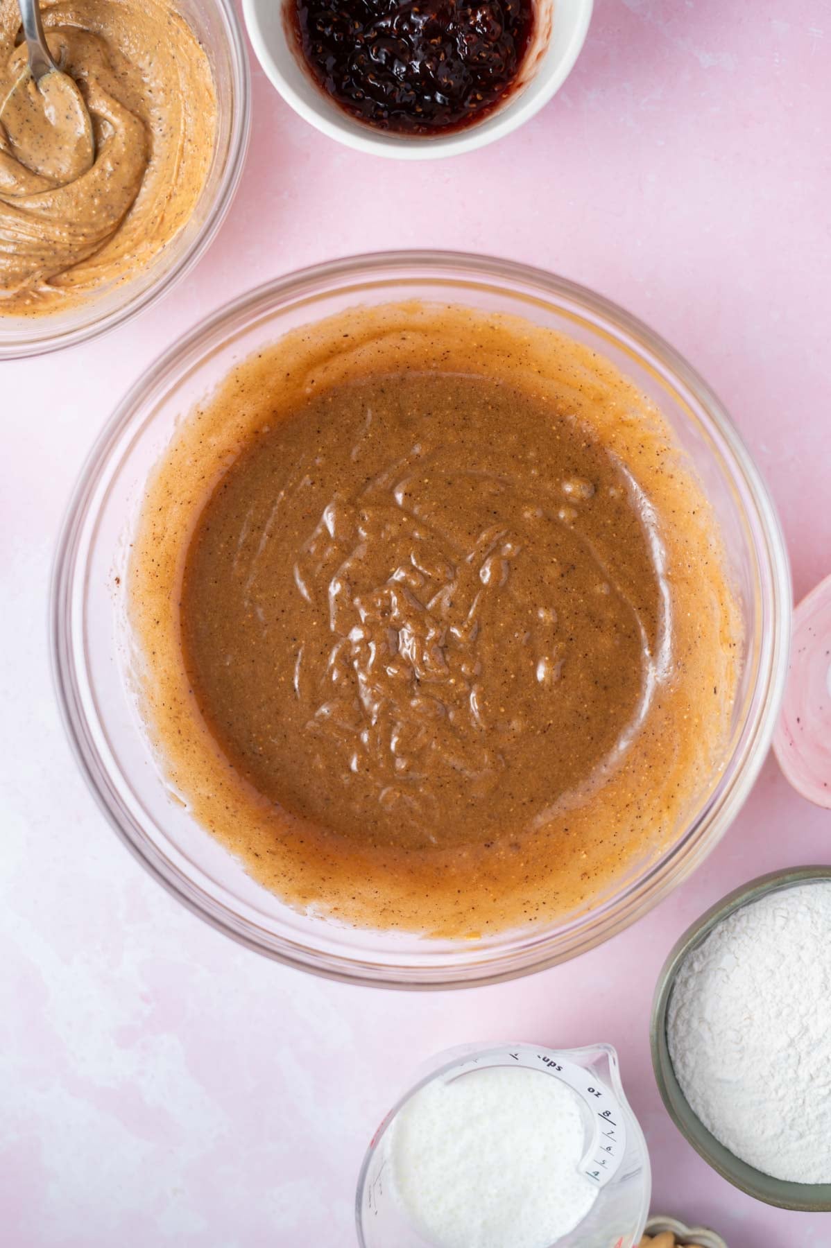 cake batter in a bowl before flour and buttermilk added