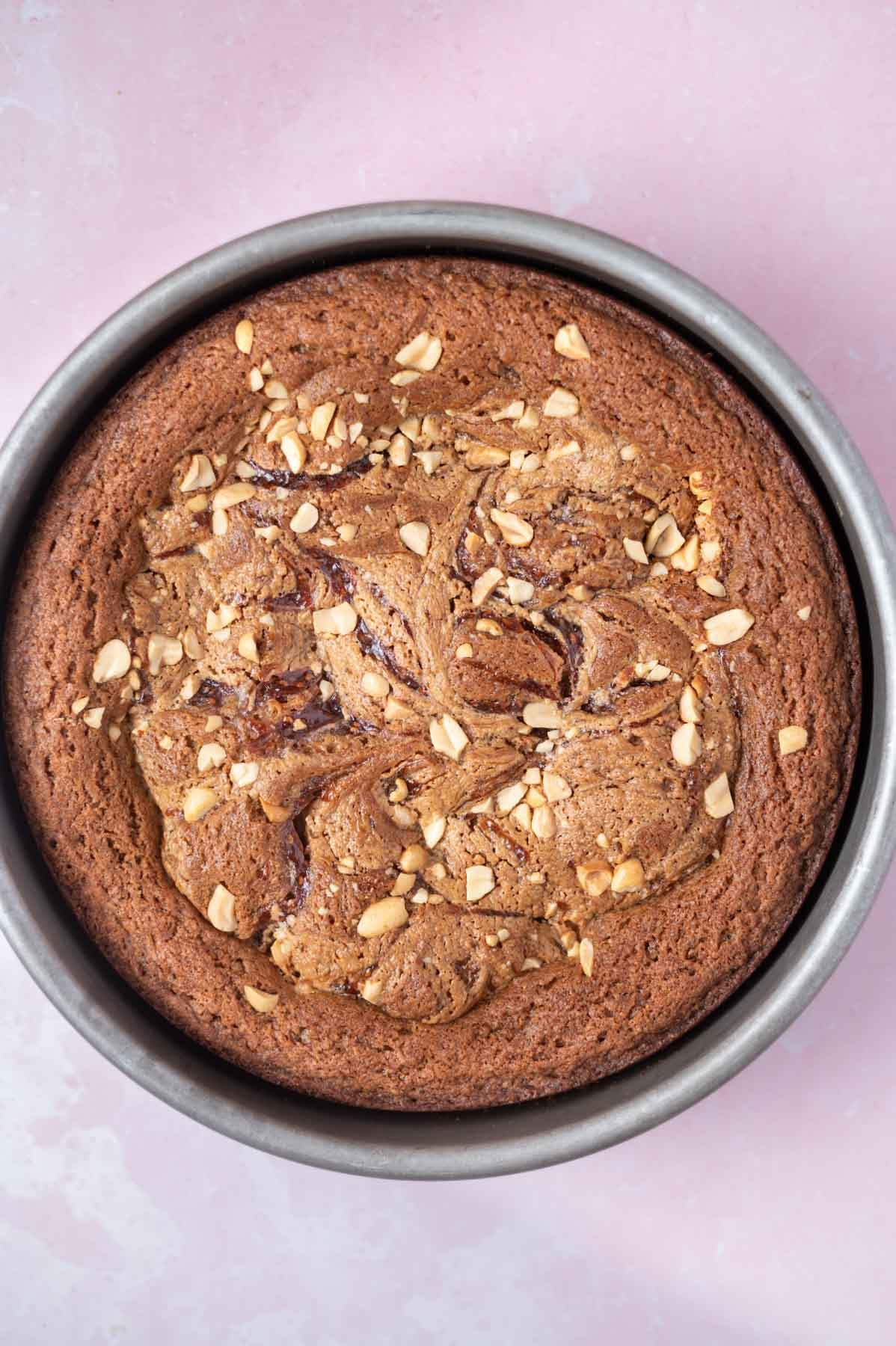 baked cake in a cake pan