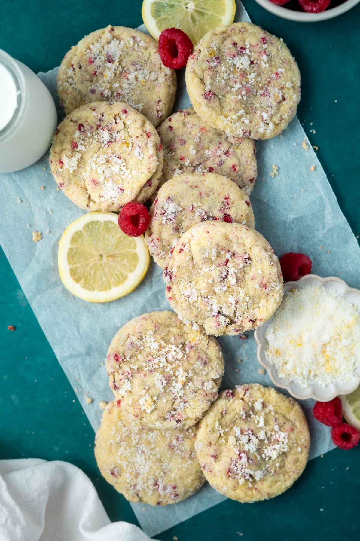 lemon raspberry cookies on parchment paper