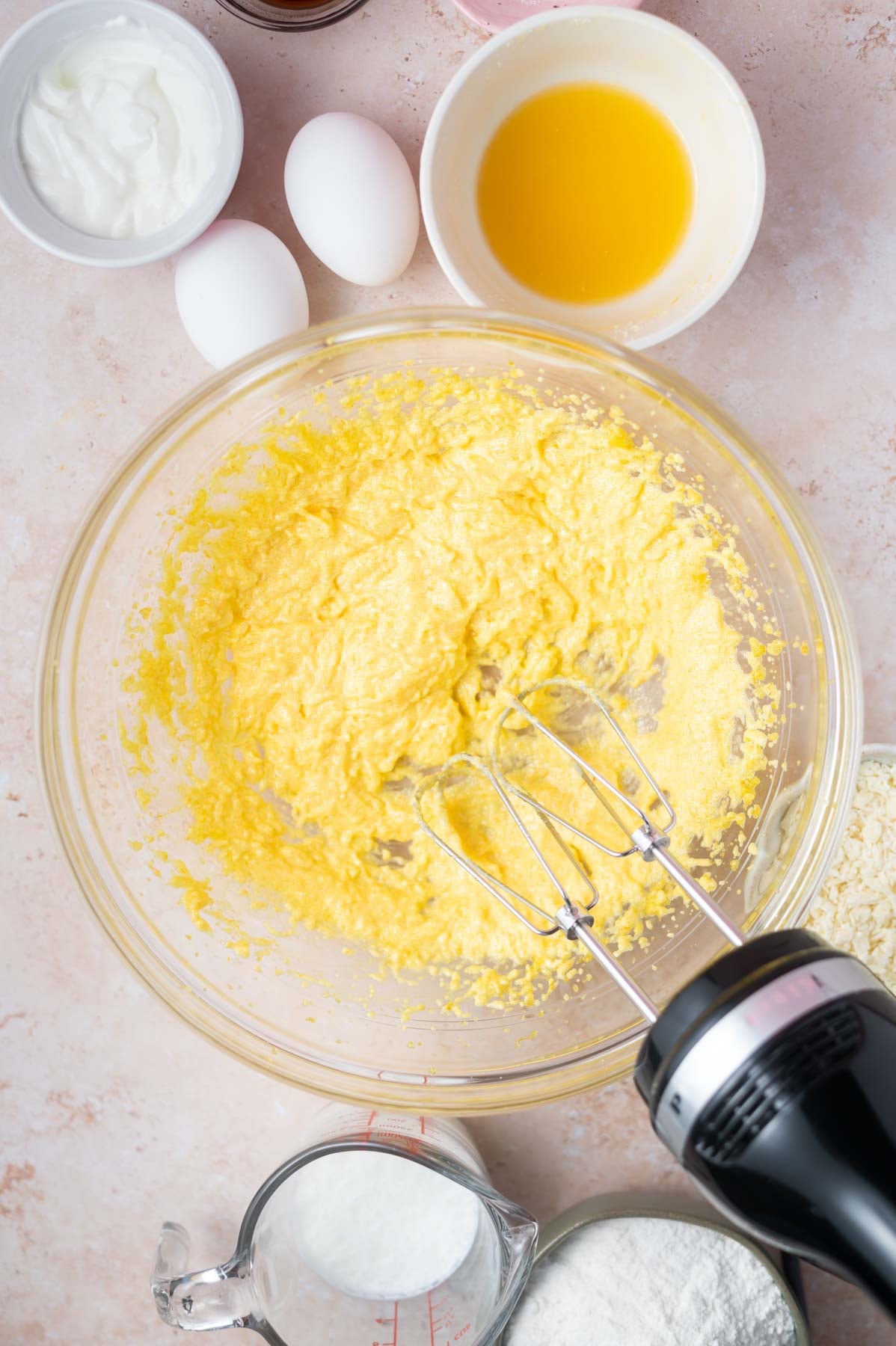 butter, orange sugar, salt and oil beaten together with a hand mixer in a bowl