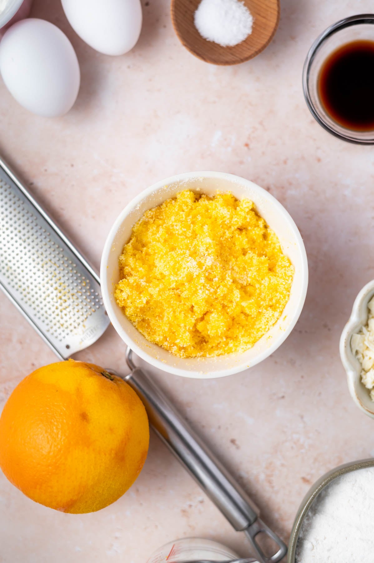 granulated sugar with orange zest worked into it