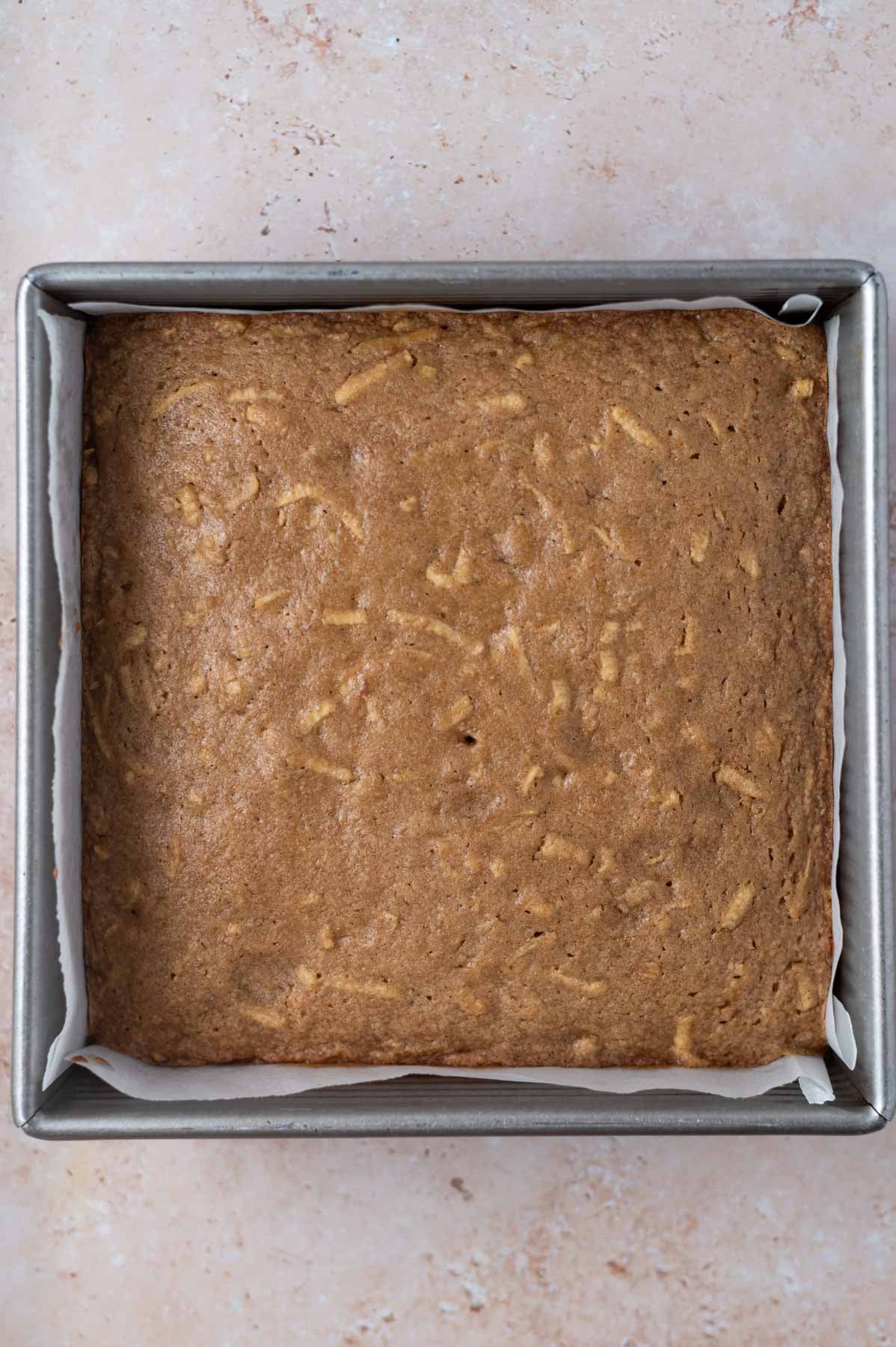 baked blondies in an 8x8 baking pan