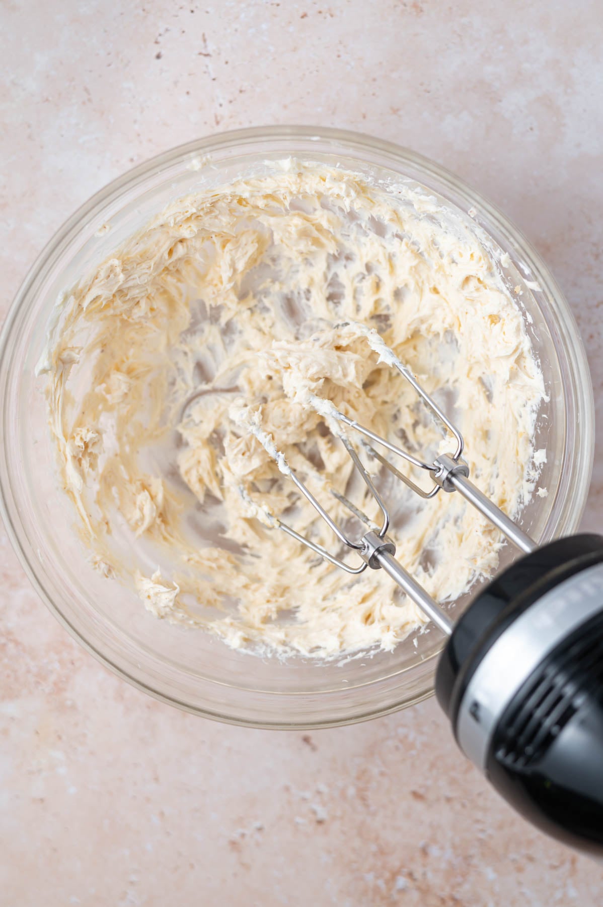 brown butter added to softened cream cheese with a hand mixer