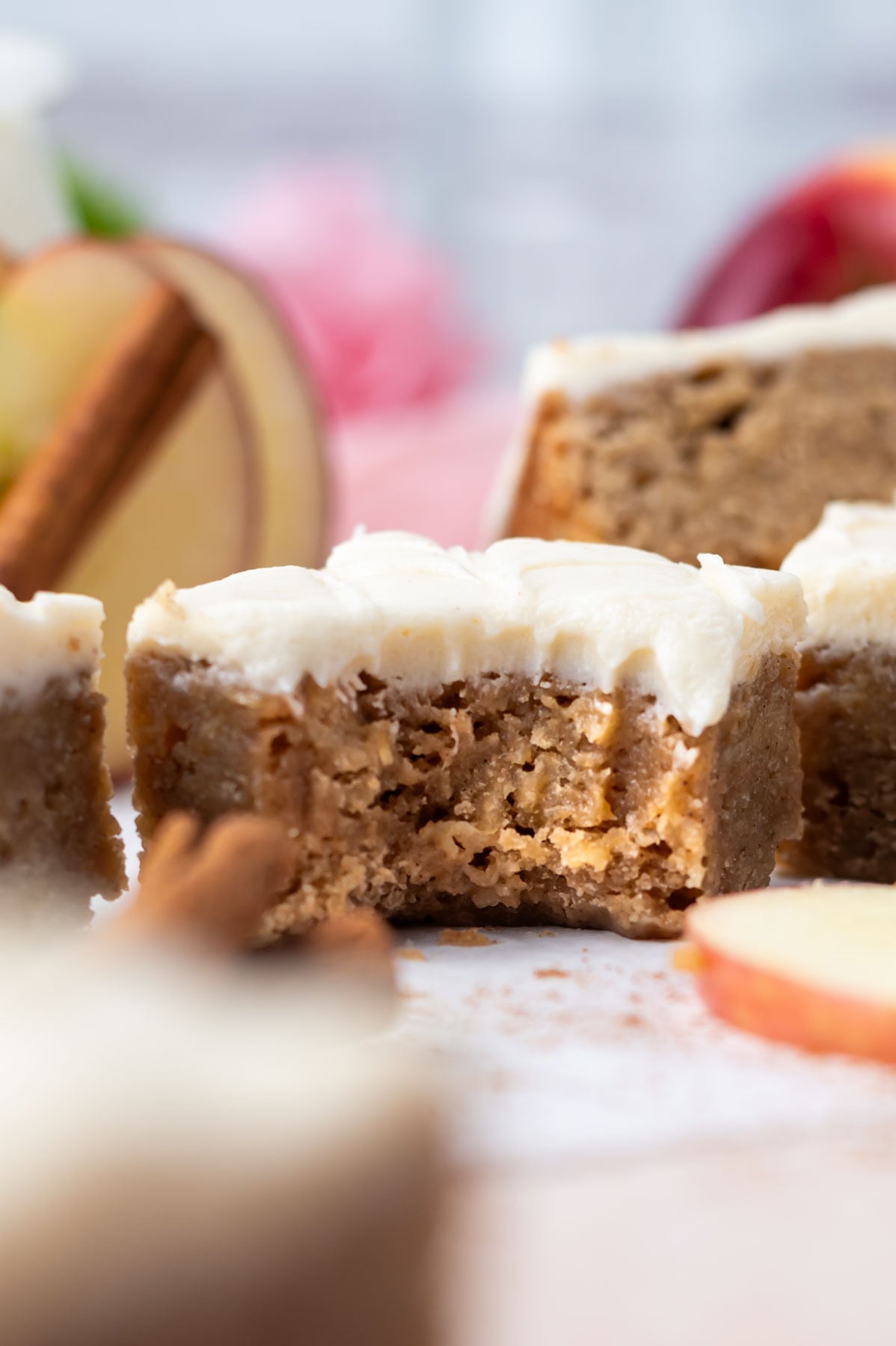 apple cinnamon blondie with a bite missing