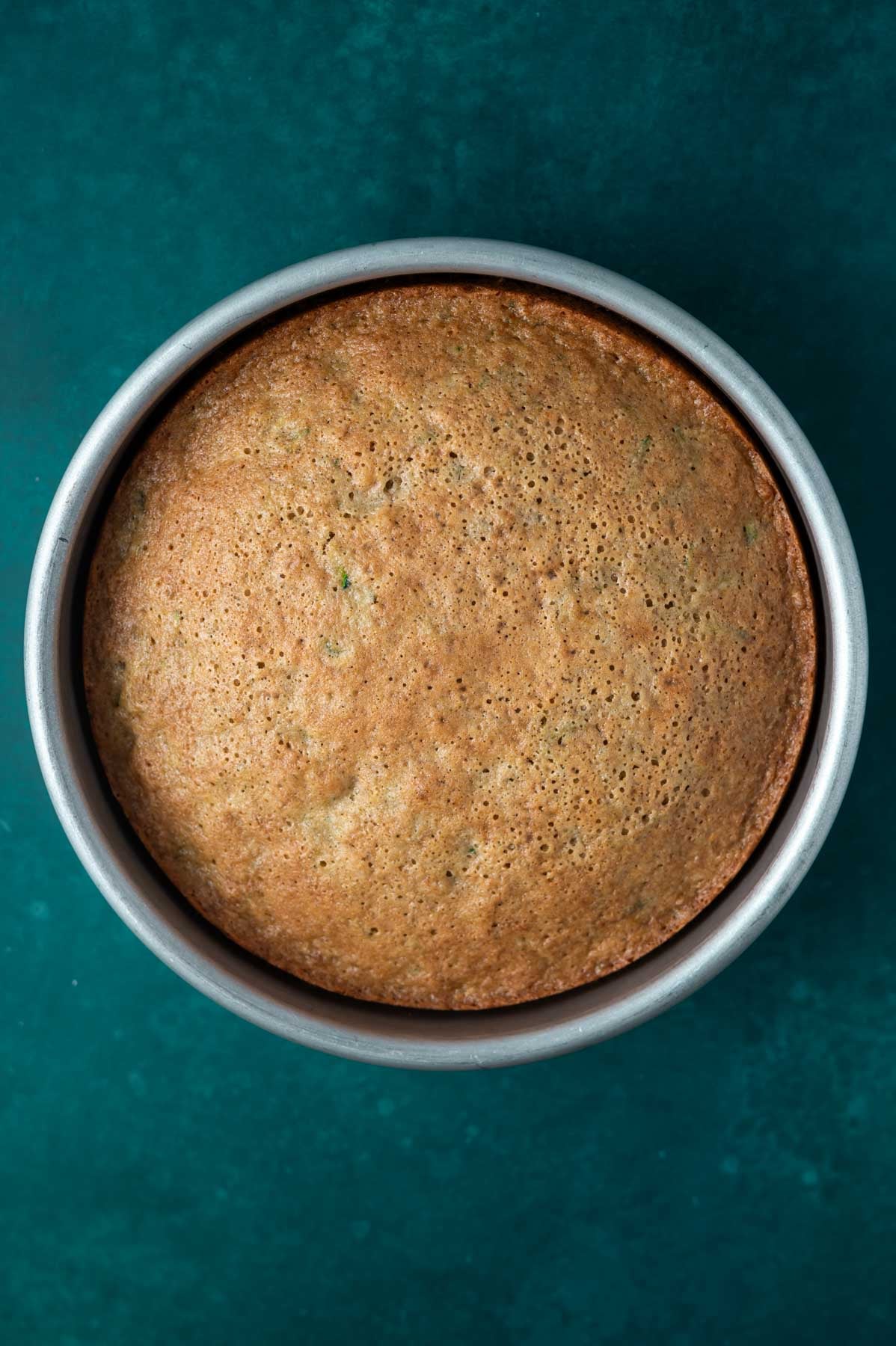 baked cake in a round pan