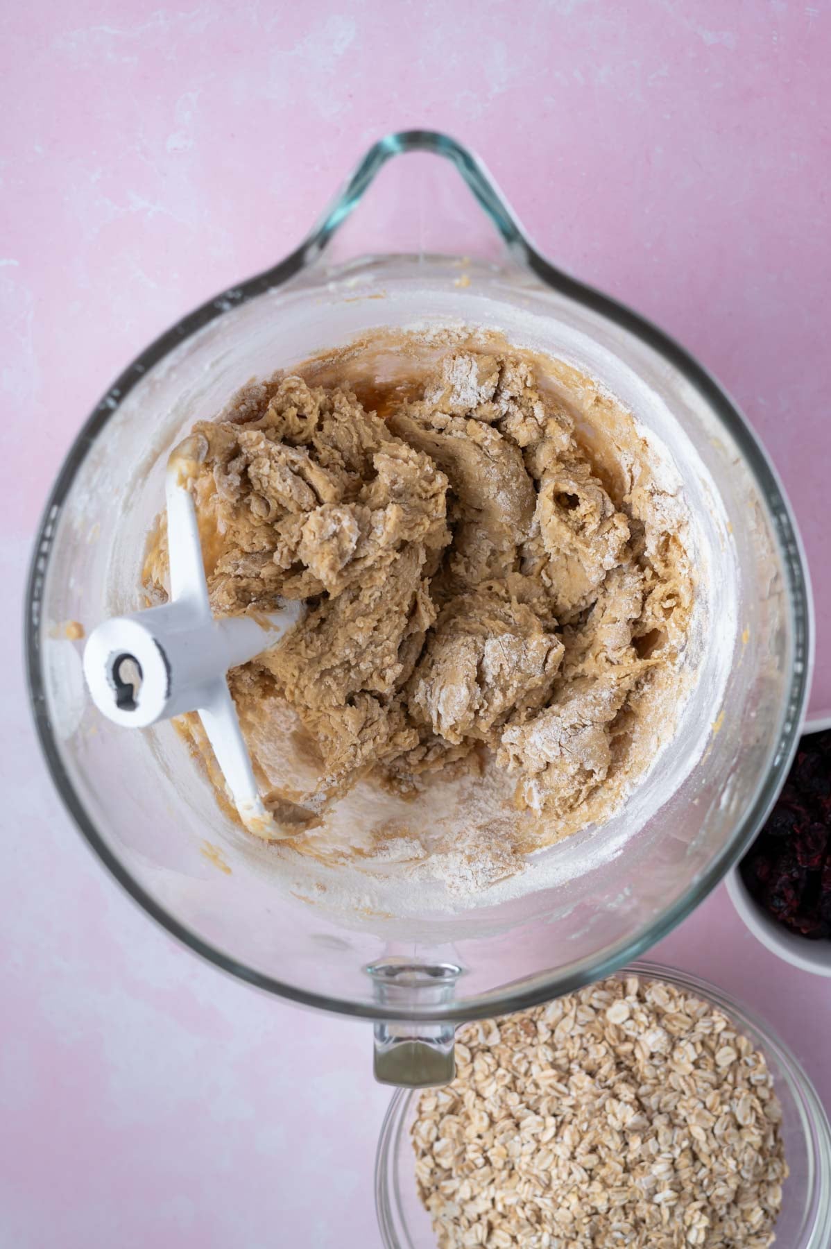 flour added to cookie dough until some large streaks remain