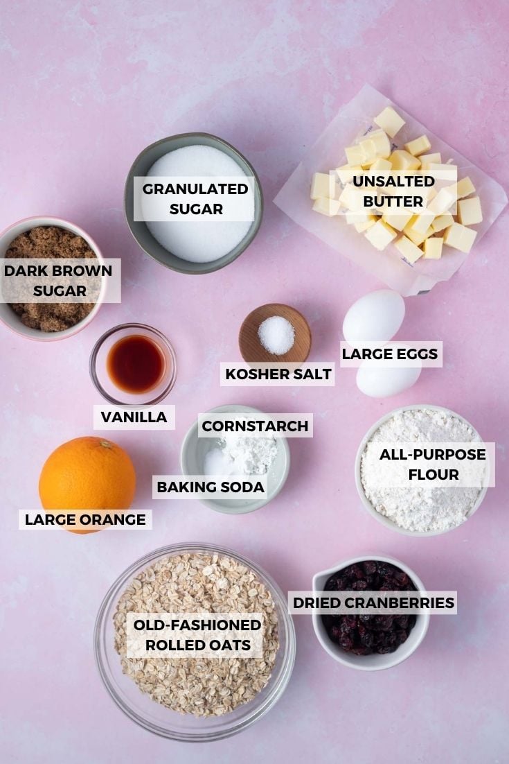 ingredients for orange cranberry oatmeal cookies