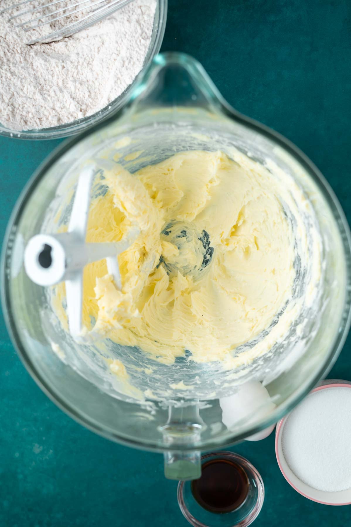butter and salt creamed together in a mixing bowl