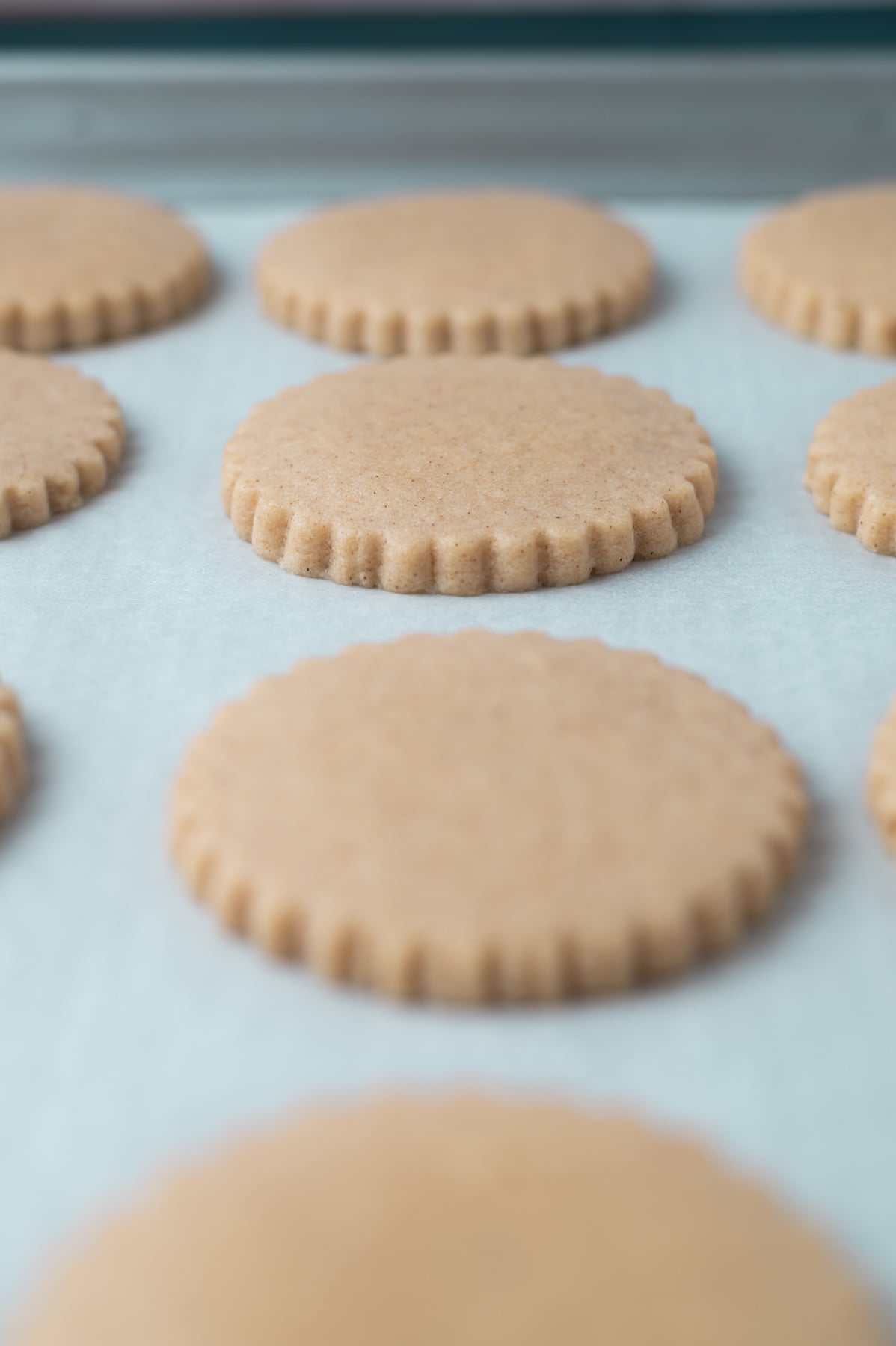 baked cookies on a parchment lined cookie sheet