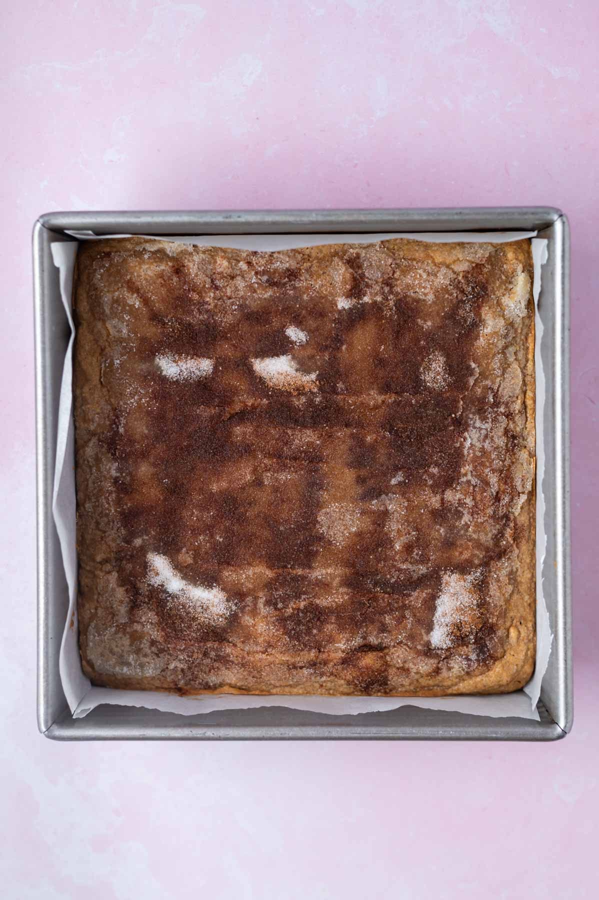 baked blondies in a baking tin