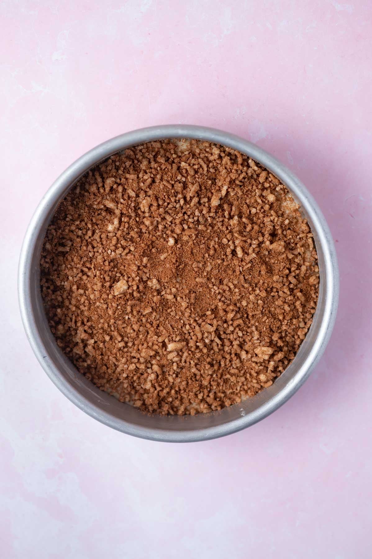 almond paste brown sugar cinnamon filling layered over batter in a round pan