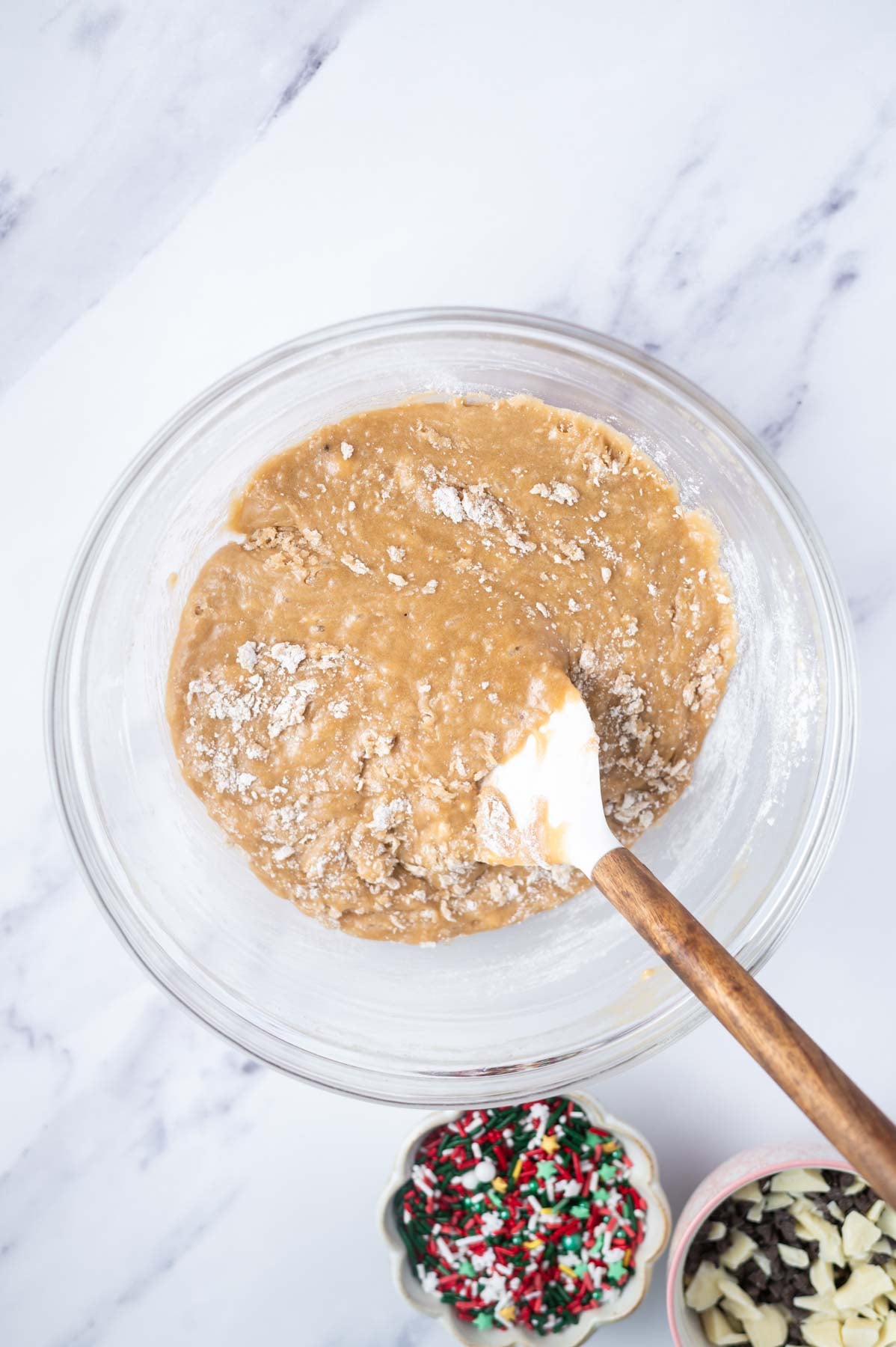 blondie batter with the flour mixed in until a few streaks of flour remain