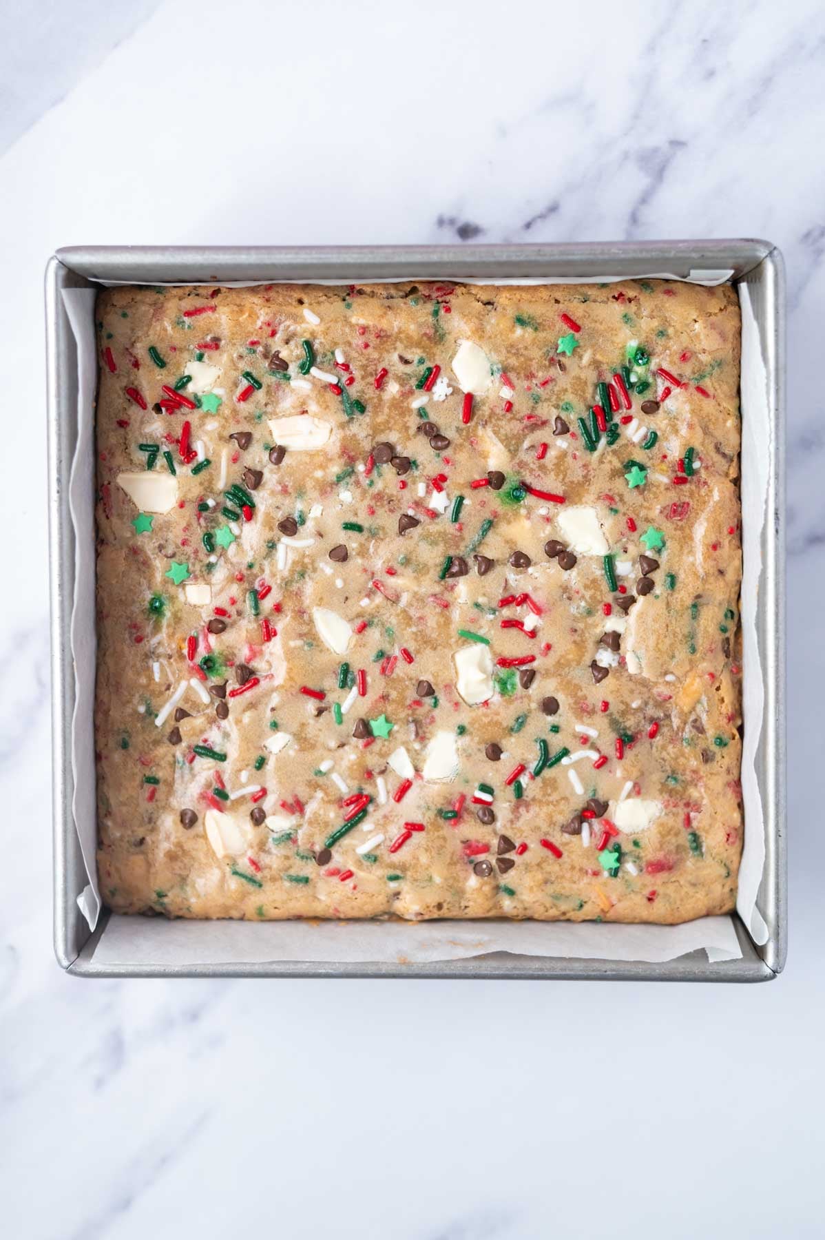 baked blondies in a baking pan